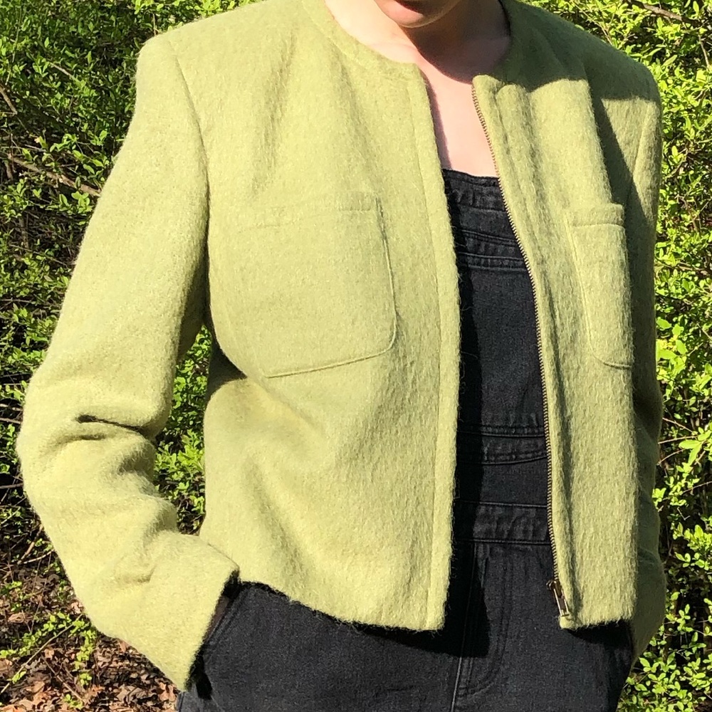 Structured green zip up sweater